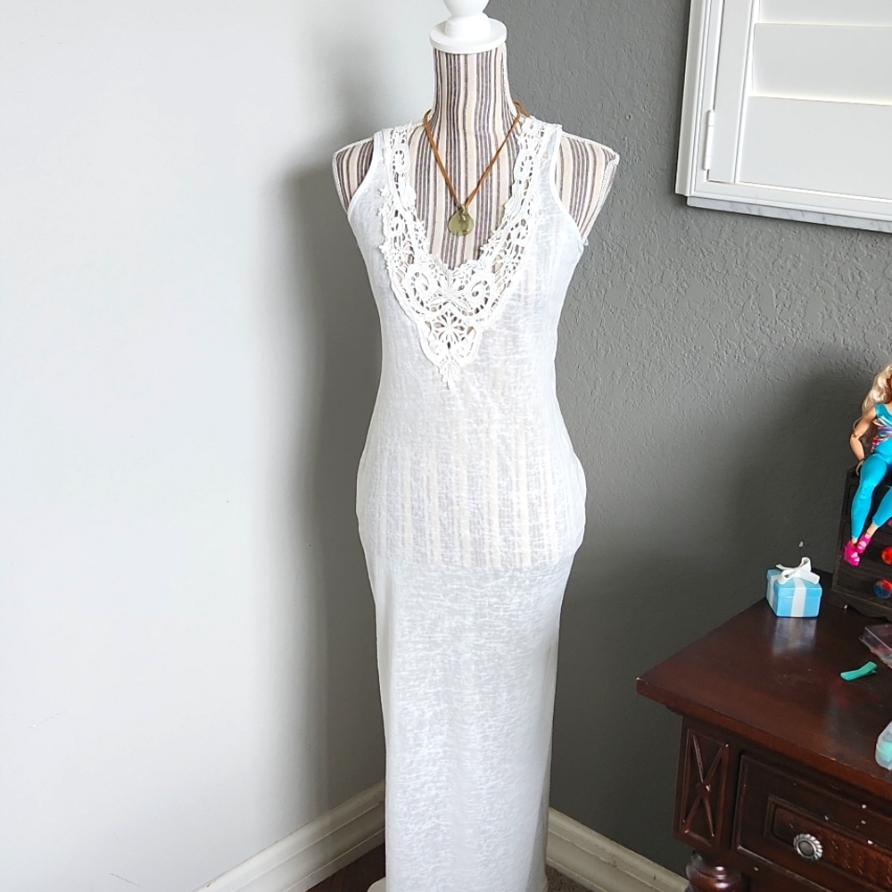 COPY - Ivory white crochet embroided knit maxi cover- up dress s